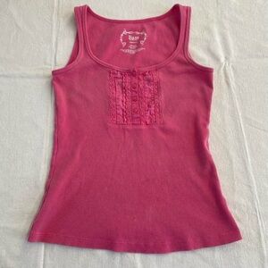 Bass Baby Pink Y2k Coquette Babydoll Lace Tank with Button Detailing Sz XS
